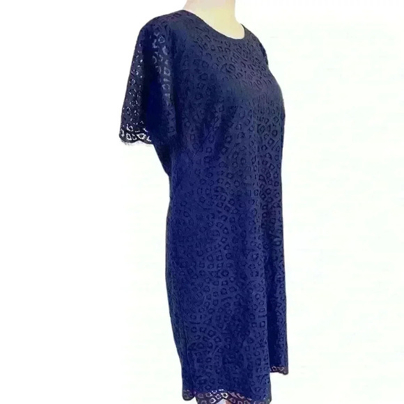 Ann Taylor Shift Dress Lace Overlay Size 10 Navy Oversized Career Dinner classic - Picture 3 of 8